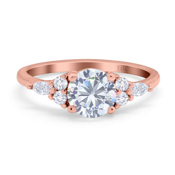 14K Rose Gold Art Deco Engagement Ring Round Simulated Cubic Zirconia Size-7